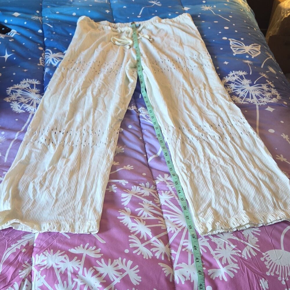Dotti White Eyelet Drawstring Wide-Leg Women's Pants Beach Cover-up L nwot